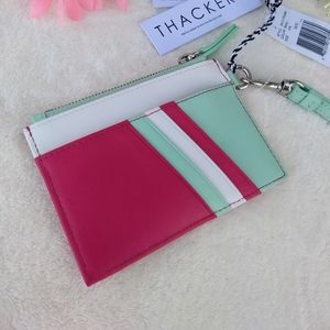 Thacker Pink and Green Leather Card Holder Wristlet